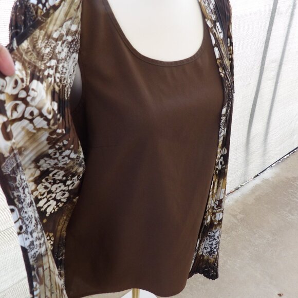 GEORGE  sz Medium SOLID Brown Front Attached to PRINT Jacket BLOUSE - Picture 3 of 3